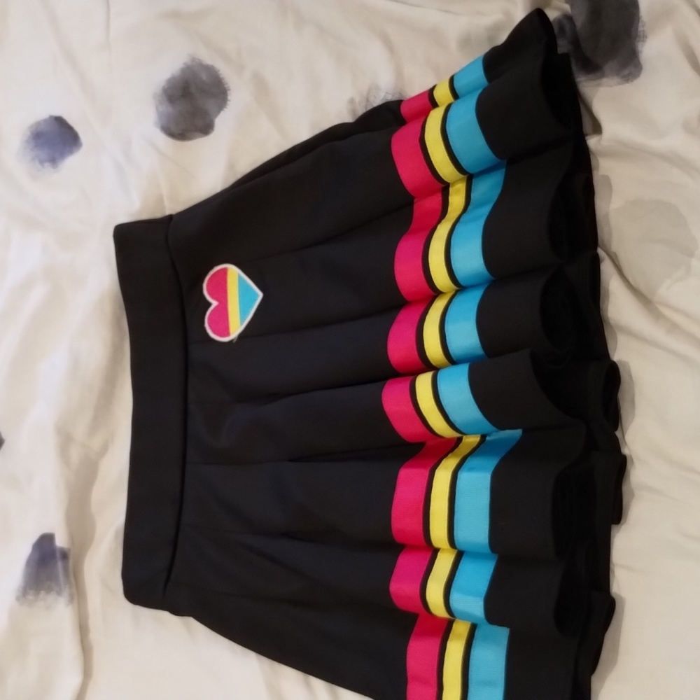Pan pride skirt, black with pan flag, size small, bought from Spencers